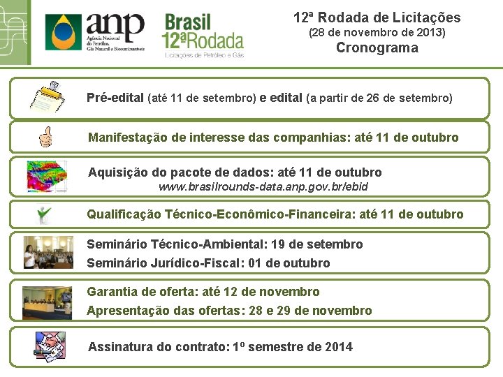 12ª Rodada de Licitações (28 de novembro de 2013) Cronograma Pré-edital (até 11 de