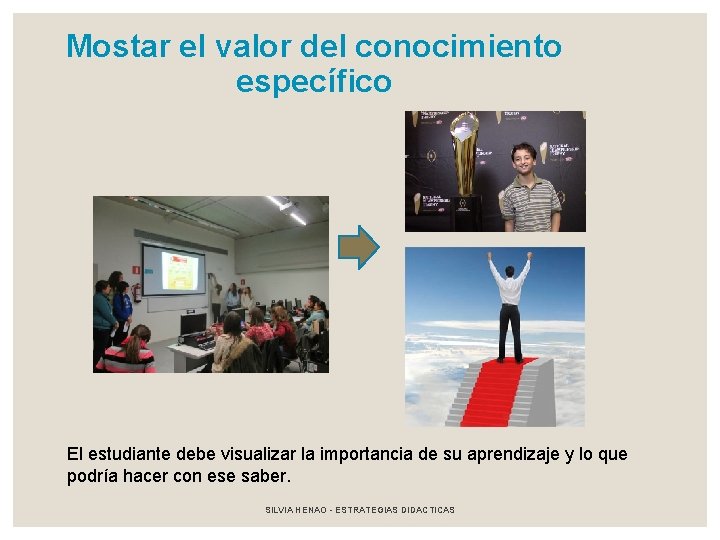 Mostar el valor del conocimiento específico El estudiante debe visualizar la importancia de su