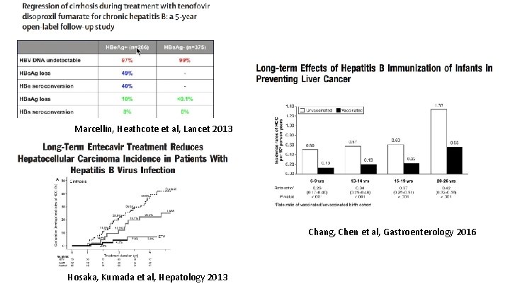 Marcellin, Heathcote et al, Lancet 2013 Chang, Chen et al, Gastroenterology 2016 Hosaka, Kumada