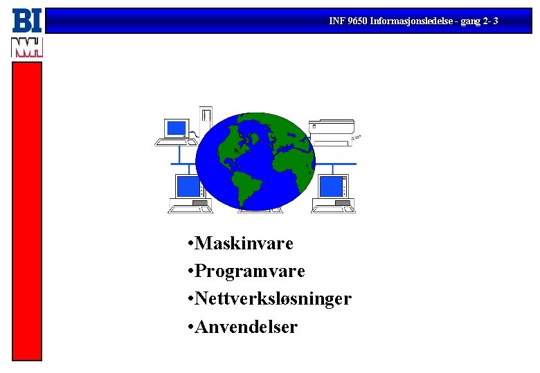 INF 9650 Informasjonsledelse - gang 2 - 3 • Maskinvare • Programvare • Nettverksløsninger
