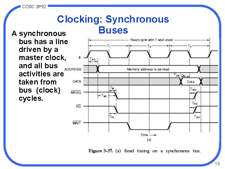COSC 3 P 92 Clocking: Synchronous Buses A synchronous bus has a line driven