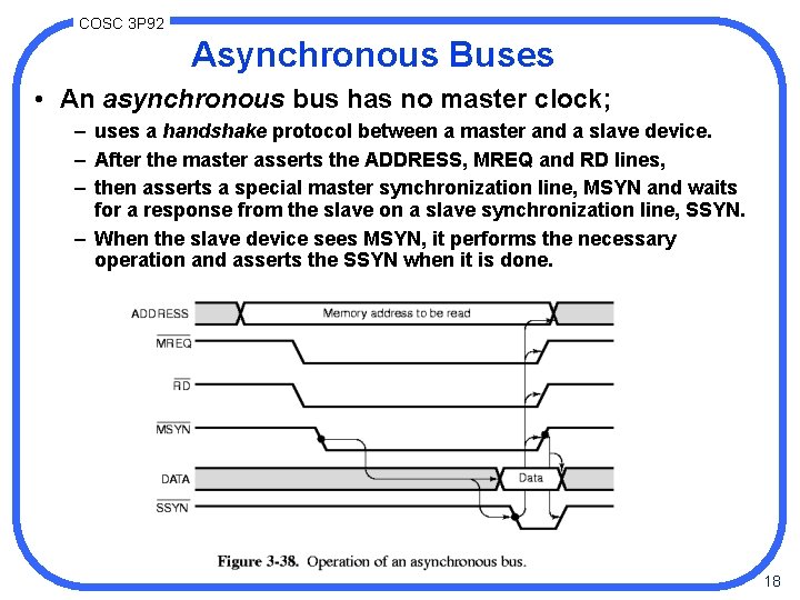 COSC 3 P 92 Asynchronous Buses • An asynchronous bus has no master clock;