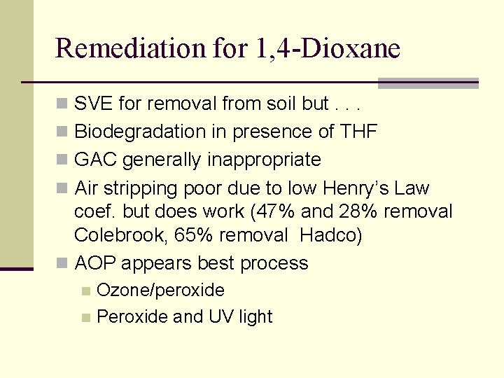 Remediation for 1, 4 -Dioxane n SVE for removal from soil but. . .