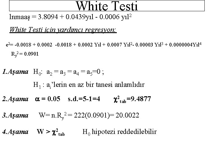White Testi lnmaaş = 3. 8094 + 0. 0439 yıl - 0. 0006 yıl
