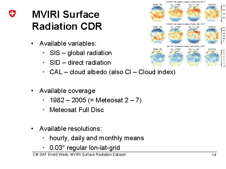 MVIRI Surface Radiation CDR • Available variables: • SIS – global radiation • SID