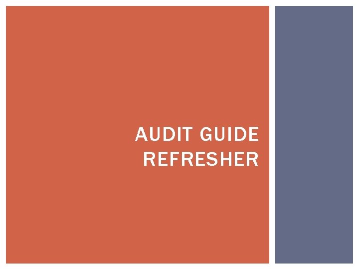 AUDIT GUIDE REFRESHER AUDIT GUIDE REFRESHER