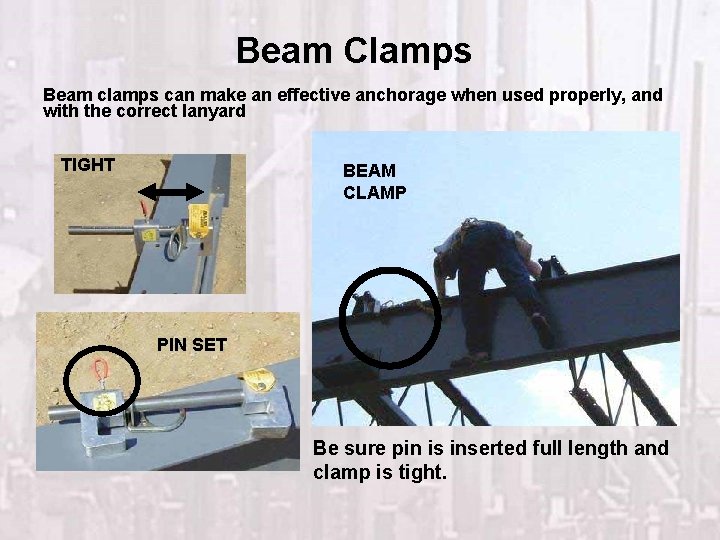 Beam Clamps Beam clamps can make an effective anchorage when used properly, and with