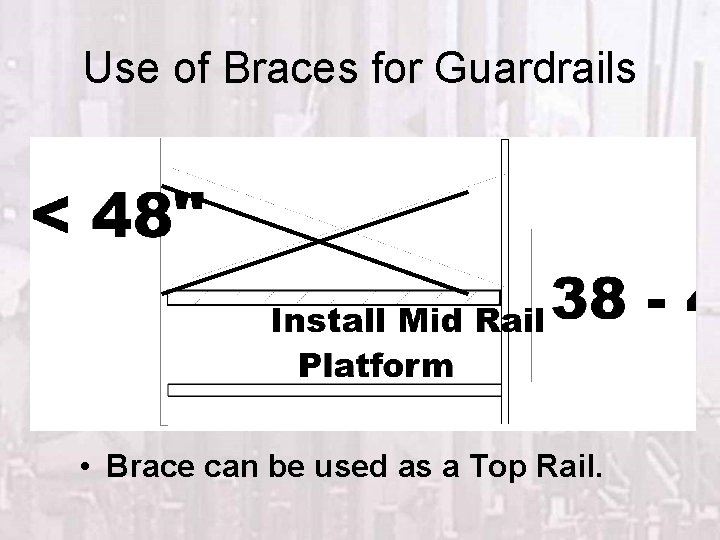 Use of Braces for Guardrails • Brace can be used as a Top Rail.