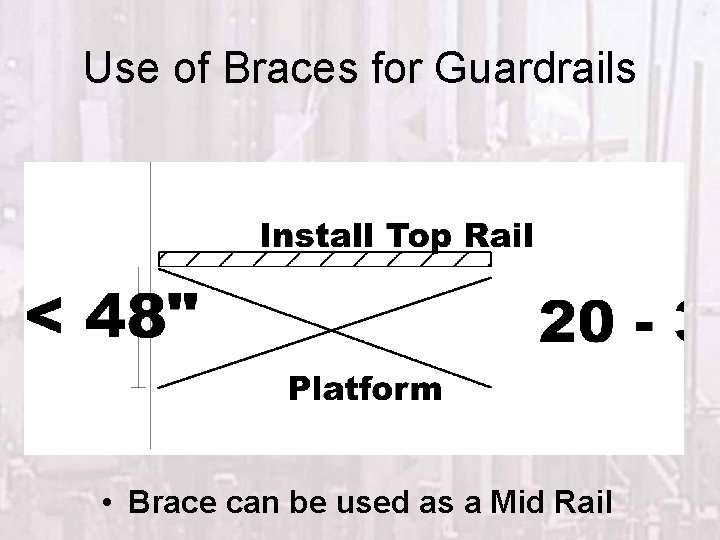 Use of Braces for Guardrails • Brace can be used as a Mid Rail