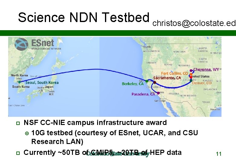 Science NDN Testbed christos@colostate. edu NSF CC-NIE campus infrastructure award 10 G testbed (courtesy