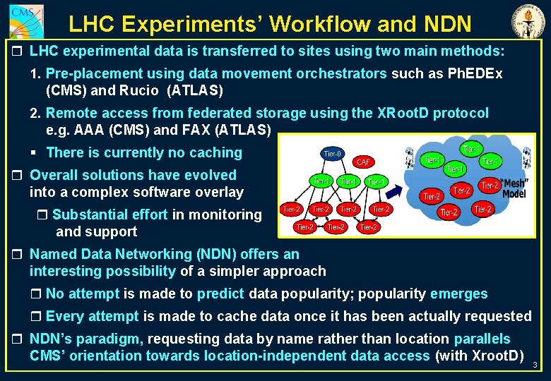  LHC Experiments’ Workflow and NDN r LHC experimental data is transferred to sites