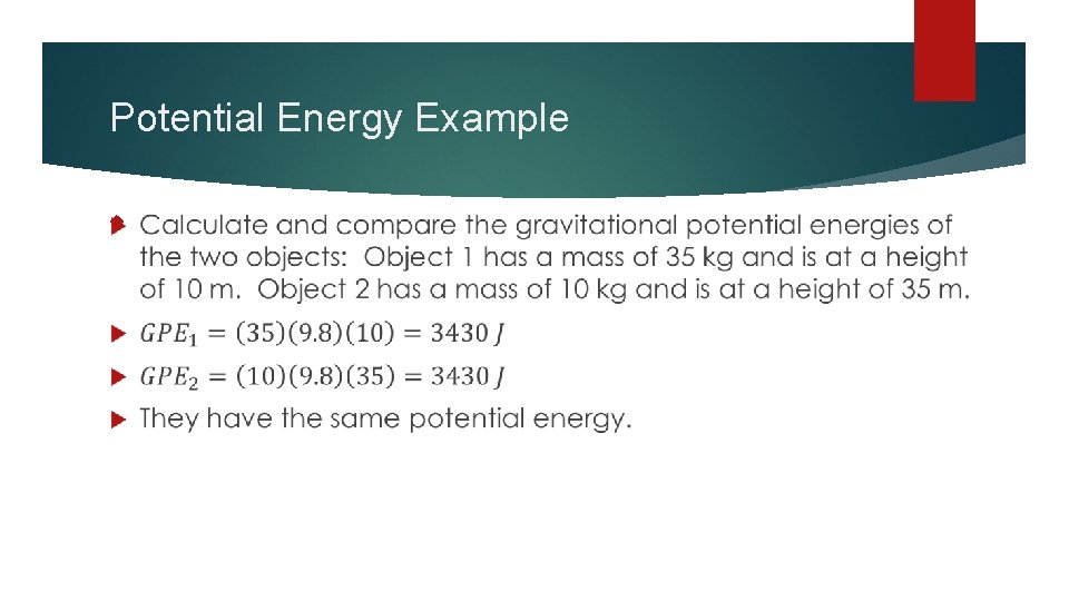 Potential Energy Example 