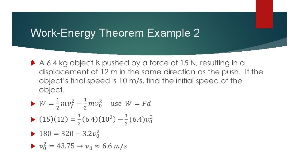 Work-Energy Theorem Example 2 