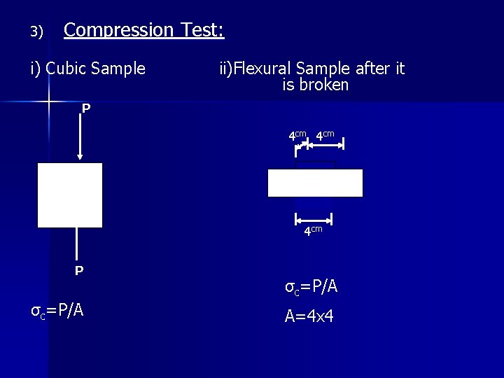 3) Compression Test: i) Cubic Sample ii)Flexural Sample after it is broken P 4