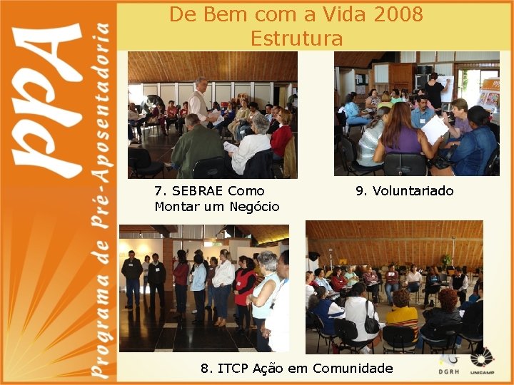 De Bem com a Vida 2008 Estrutura 7. SEBRAE Como Montar um Negócio 9.