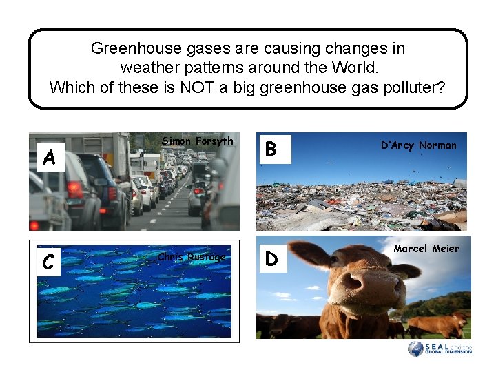 Greenhouse gases are causing changes in weather patterns around the World. Which of these