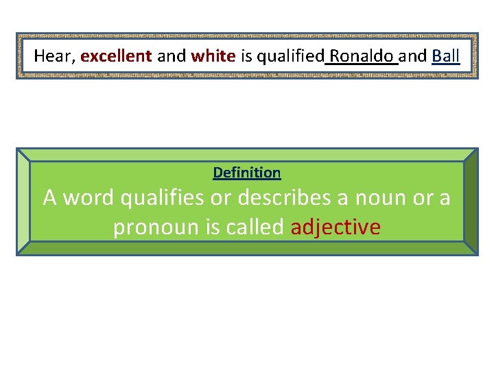 Hear, excellent and white is qualified Ronaldo and Ball Definition A word qualifies or