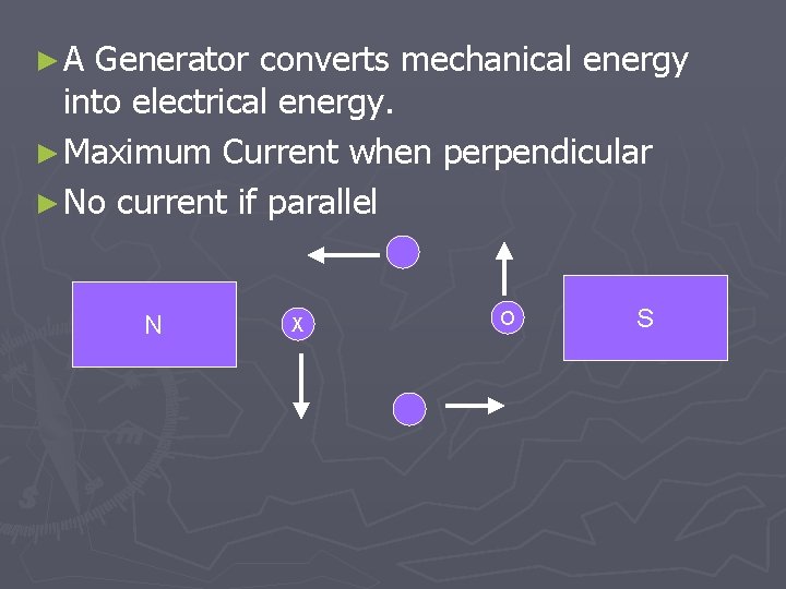 ►A Generator converts mechanical energy into electrical energy. ► Maximum Current when perpendicular ►
