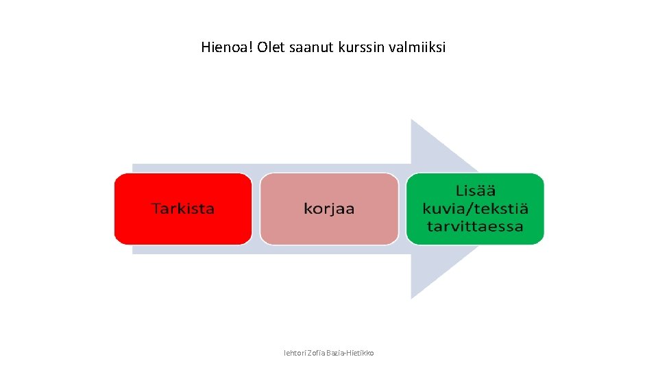 Hienoa! Olet saanut kurssin valmiiksi lehtori Zofia Bazia-Hietikko 