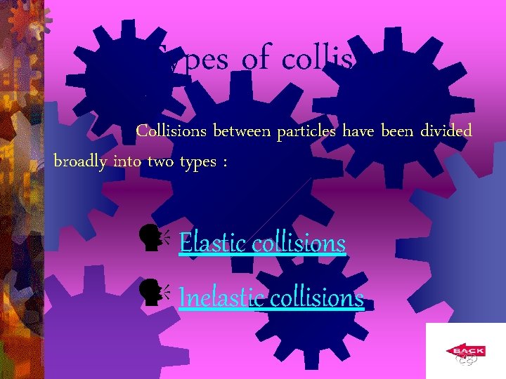 Types of collision Collisions between particles have been divided broadly into two types :