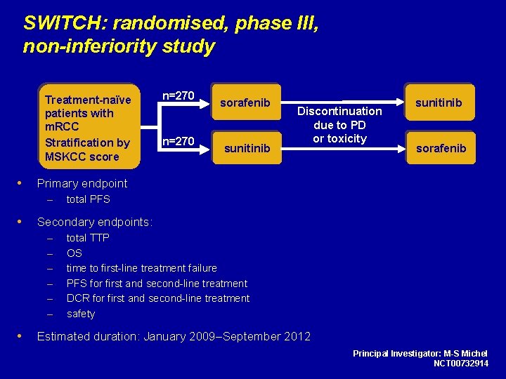 SWITCH: randomised, phase III, non-inferiority study Treatment-naïve patients with m. RCC Stratification by MSKCC