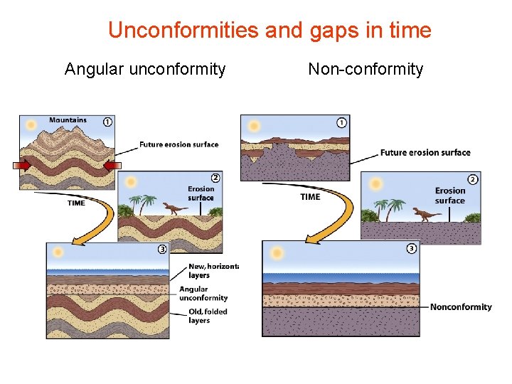Unconformities and gaps in time Angular unconformity Non-conformity 