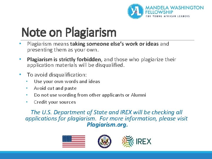 Note on Plagiarism • Plagiarism means taking someone else’s work or ideas and presenting