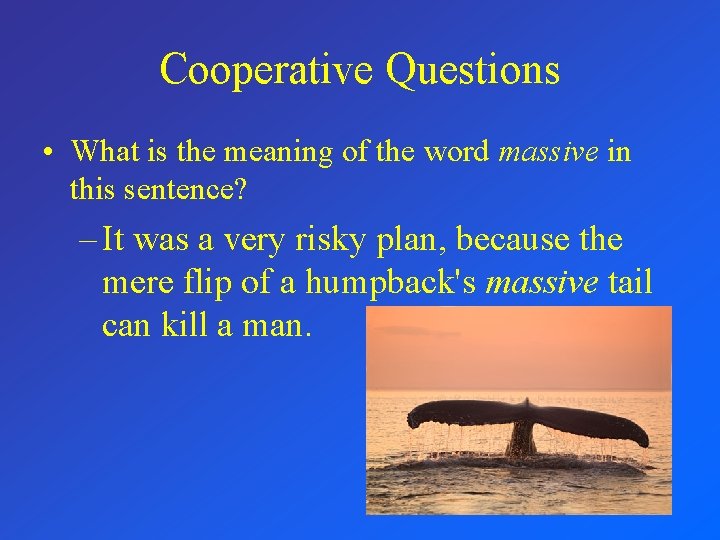 Cooperative Questions • What is the meaning of the word massive in this sentence?