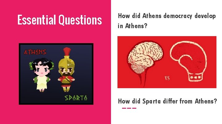 Essential Questions How did Athens democracy develop in Athens? How did Sparta differ from