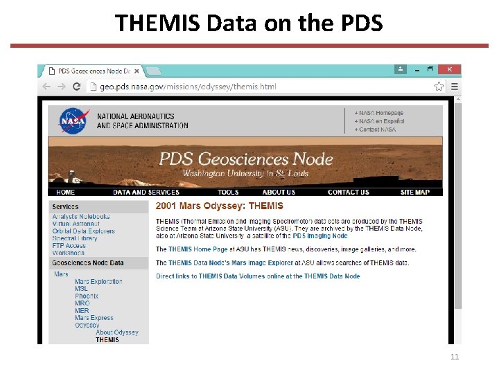 THEMIS Data on the PDS 11 