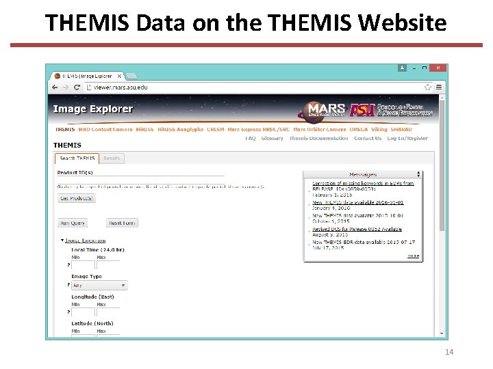 THEMIS Data on the THEMIS Website 14 