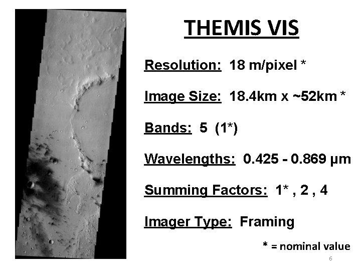 THEMIS VIS Resolution: 18 m/pixel * Image Size: 18. 4 km x ~52 km