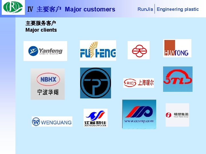 Ⅳ 主要客户 Major customers 主要服务客户 Major clients Run. Jia Engineering plastic 