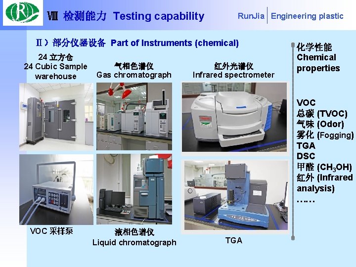 Ⅷ 检测能力 Testing capability Run. Jia Engineering plastic Ⅱ）部分仪器设备 Part of Instruments (chemical) 24