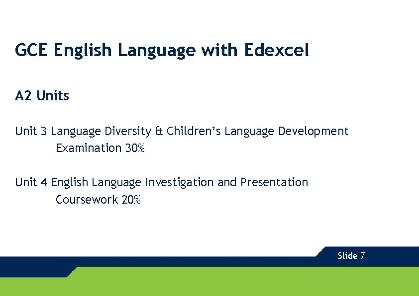 GCE English Language with Edexcel A 2 Units Unit 3 Language Diversity & Children’s