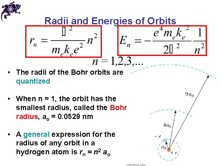 Radii and Energies of Orbits • The radii of the Bohr orbits are quantized