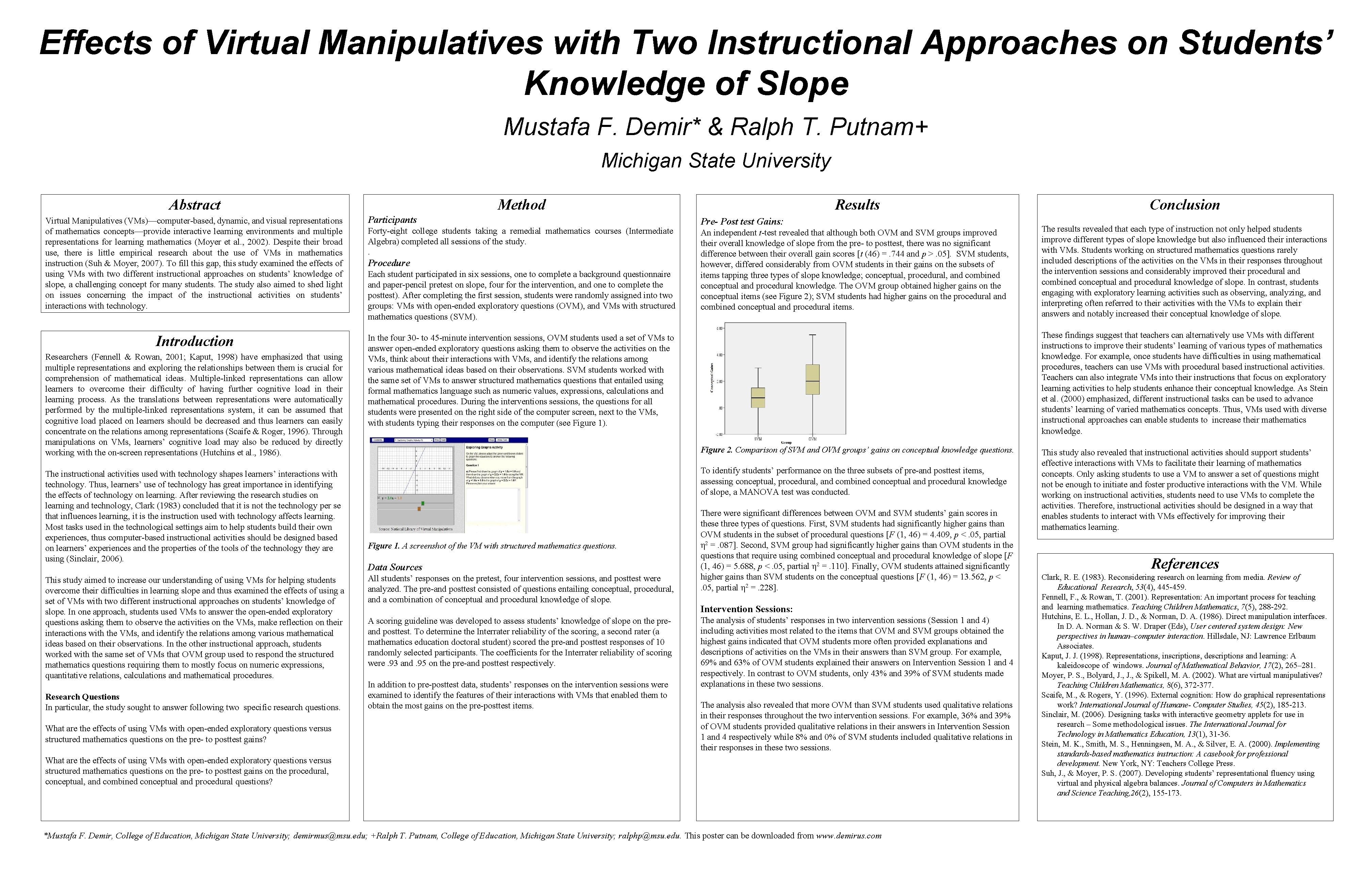 Effects of Virtual Manipulatives with Two Instructional Approaches on Students’ Knowledge of Slope Mustafa