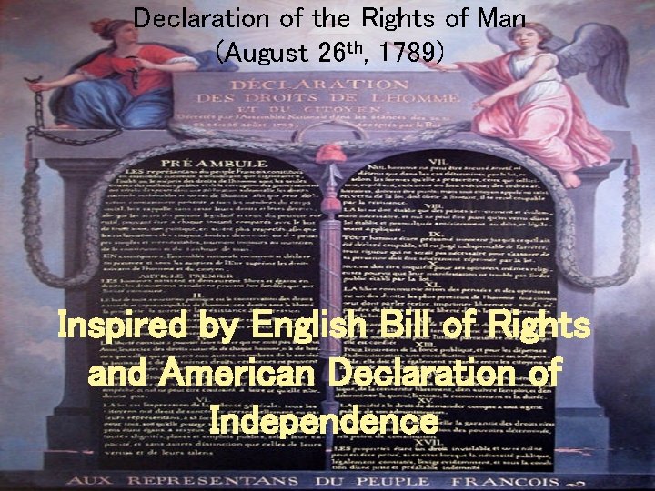 Declaration of the Rights of Man (August 26 th, 1789) Inspired by English Bill