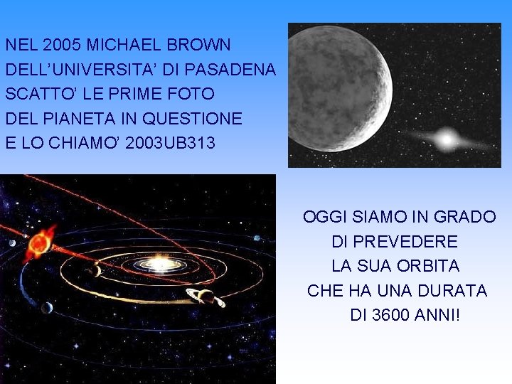NEL 2005 MICHAEL BROWN DELL’UNIVERSITA’ DI PASADENA SCATTO’ LE PRIME FOTO DEL PIANETA IN NEL 2005 MICHAEL BROWN DELL’UNIVERSITA’ DI PASADENA SCATTO’ LE PRIME FOTO DEL PIANETA IN