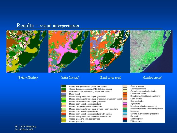 Results – visual interpretation (Before filtering) GLC 2000 Workshop 24 -26 March 2003 (After