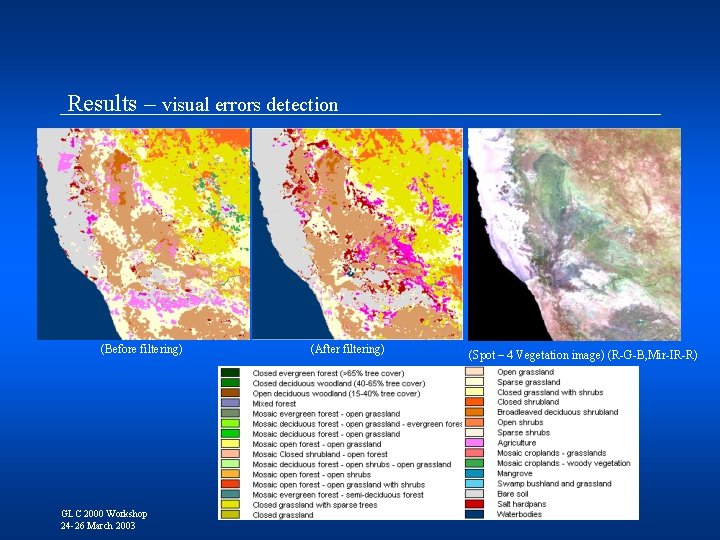 Results – visual errors detection (Before filtering) GLC 2000 Workshop 24 -26 March 2003