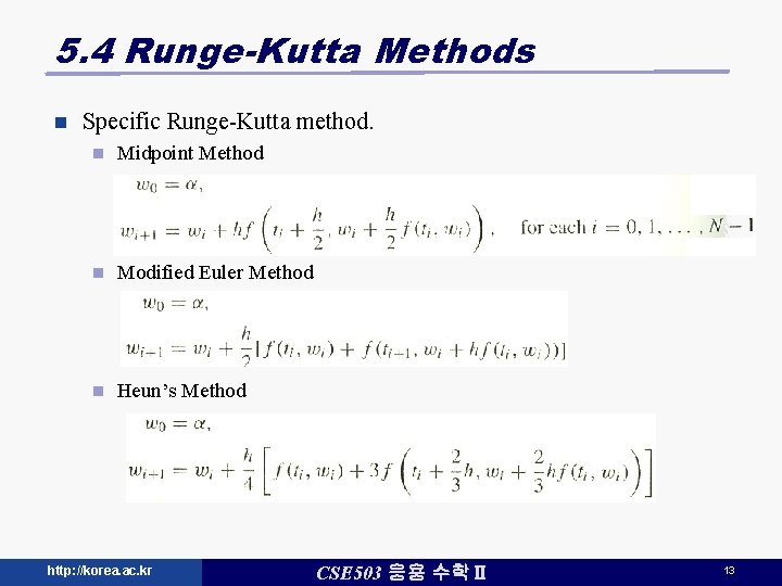 5. 4 Runge-Kutta Methods n Specific Runge-Kutta method. n Midpoint Method n Modified Euler 5. 4 Runge-Kutta Methods n Specific Runge-Kutta method. n Midpoint Method n Modified Euler
