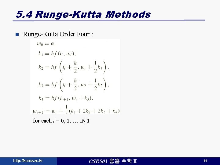 5. 4 Runge-Kutta Methods n Runge-Kutta Order Four : for each i = 0, 5. 4 Runge-Kutta Methods n Runge-Kutta Order Four : for each i = 0,