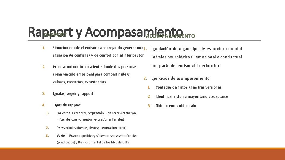 Rapport RAPPORT y Acompasamiento ACOMPASAMIENTO 1. 2. Situación donde el emisor ha conseguido generar