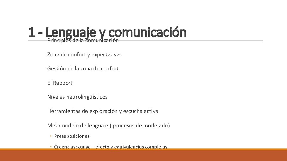 1 - Lenguaje y comunicación Principios de la comunicación Zona de confort y expectativas