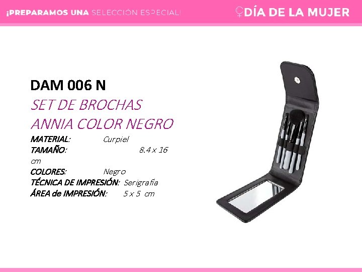 DAM 006 N SET DE BROCHAS ANNIA COLOR NEGRO MATERIAL: Curpiel TAMAÑO: 8. 4