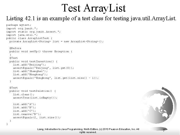 Test Array. Listing 42. 1 is an example of a test class for testing