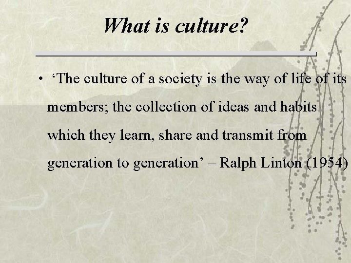 What is culture? • ‘The culture of a society is the way of life