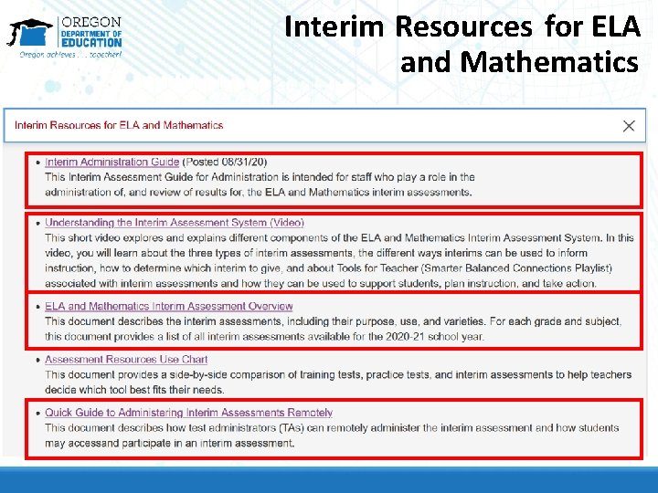 Interim Resources for ELA and Mathematics Interim Resources for ELA and Mathematics