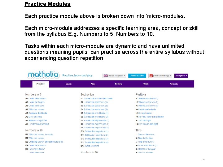 Practice Modules Each practice module above is broken down into ‘micro-modules. Each micro-module addresses